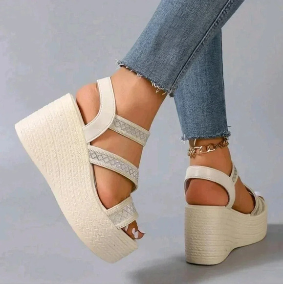 Women Fashion Chunky Platform Elastic Strap Wedge Sandals - Picture 3 of 6